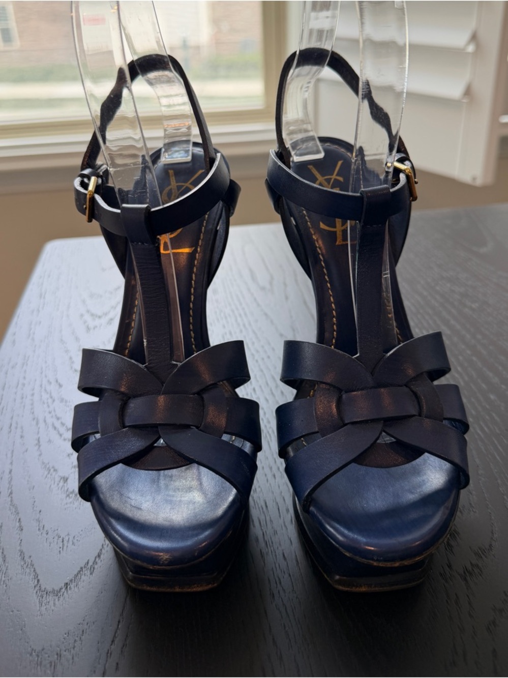 Blue Saint Laurent Tribute Platform Sandal